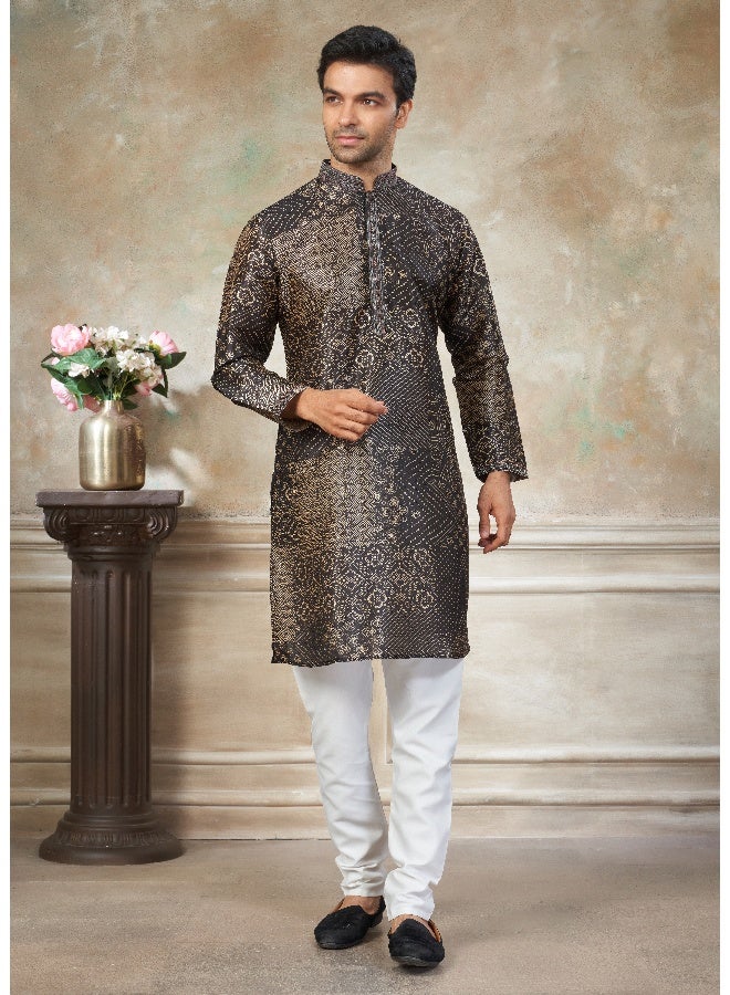 OUTLUK Black Premium Silk Kurta for Men - Image 1